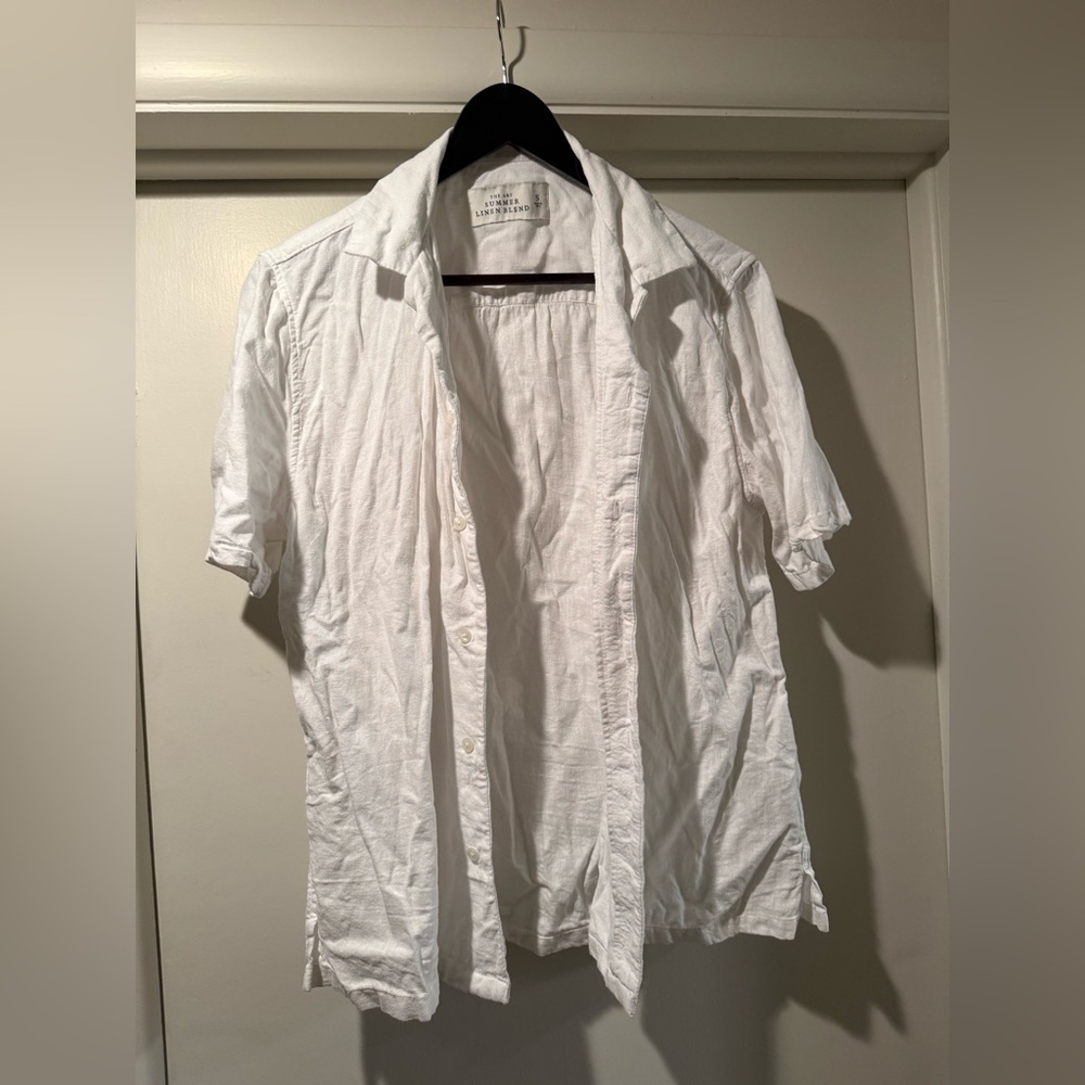 Small Abercrombie White Linen Short Sleeve Button Down
